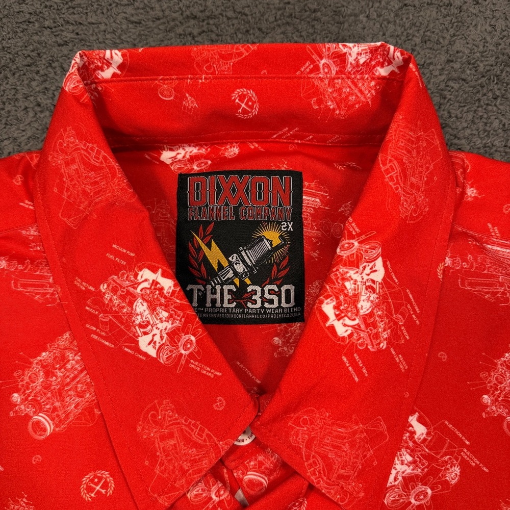 Dixxon‎ Flannel Company The 350 Shirt Mens 2XL Mechanic Engine Print Button Up - Picture 3 of 11